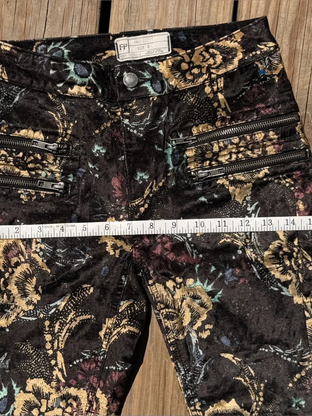 Free People Black Skinny Jeans with Gold Floral Jacquard